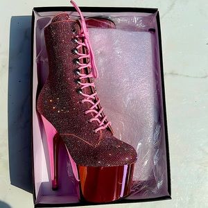 Pink Swarovski crystal pleaser boots